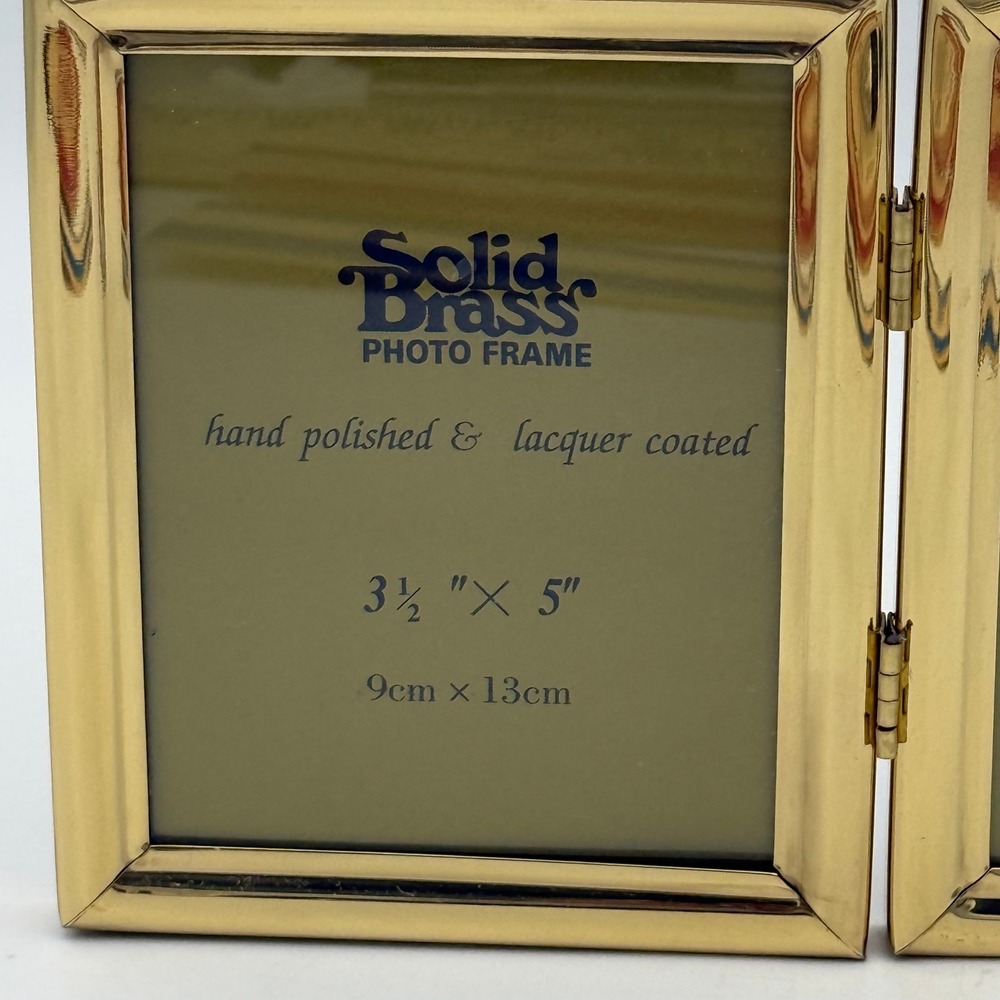 Solid Brass Double Photo Frame Hinged Folding Gold 3.5x5 Hand Polished Lacquer - Picture 3 of 5